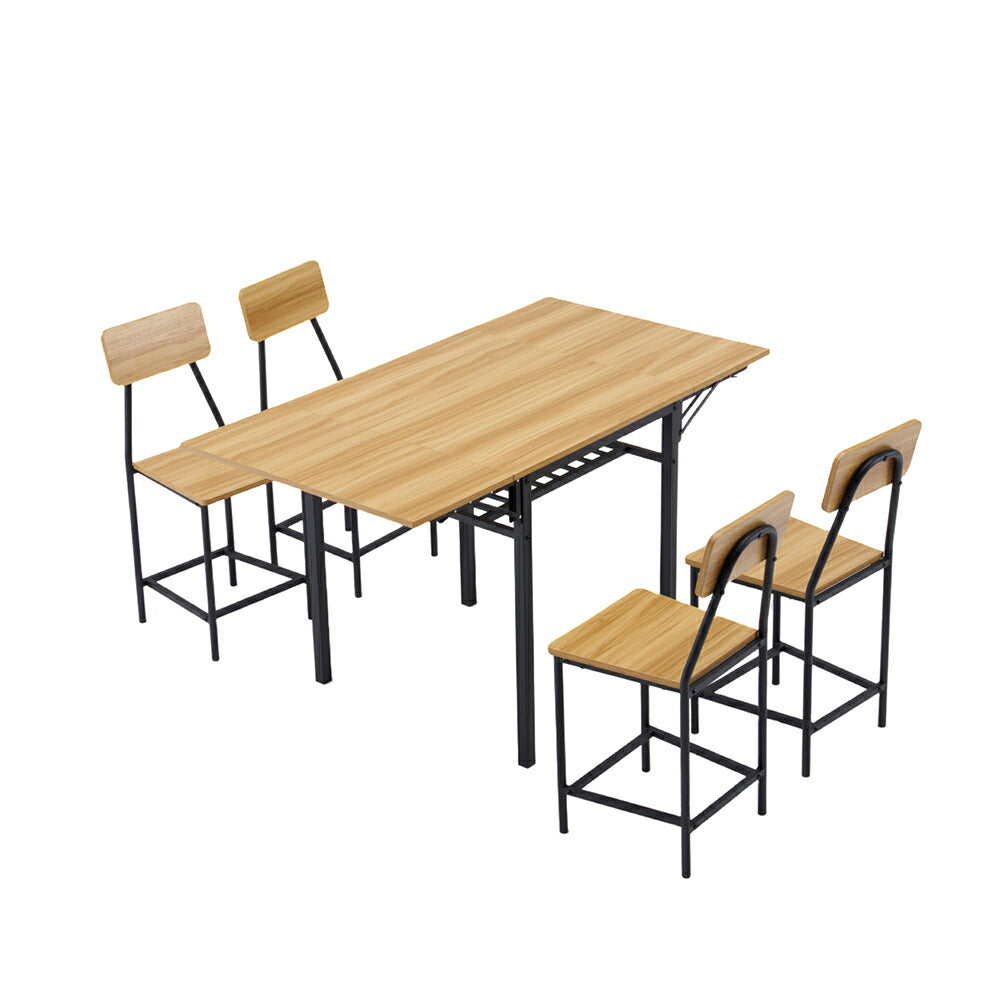 ダイニングテーブルセット 幅131cm 5点セット 折りたたみ式 ダイニングテーブル チェア4脚 ダイニング テーブル 4人掛け 食卓テーブル 伸縮式 長方形 作業台 カウンター デスク 机 ナチュラル 収納付き コンパクト おしゃれ