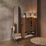 スタンドミラー 全身 ラック アンティーク 木製 鏡付き アーチ アーチ形 木製 全身鏡 収納棚 姿見 収納 鏡 付き ドレッサー メイク コスメ 玄関 リビング収納 ミラー ミラーラック 姿見ドレッサー キャスター付き おしゃれ