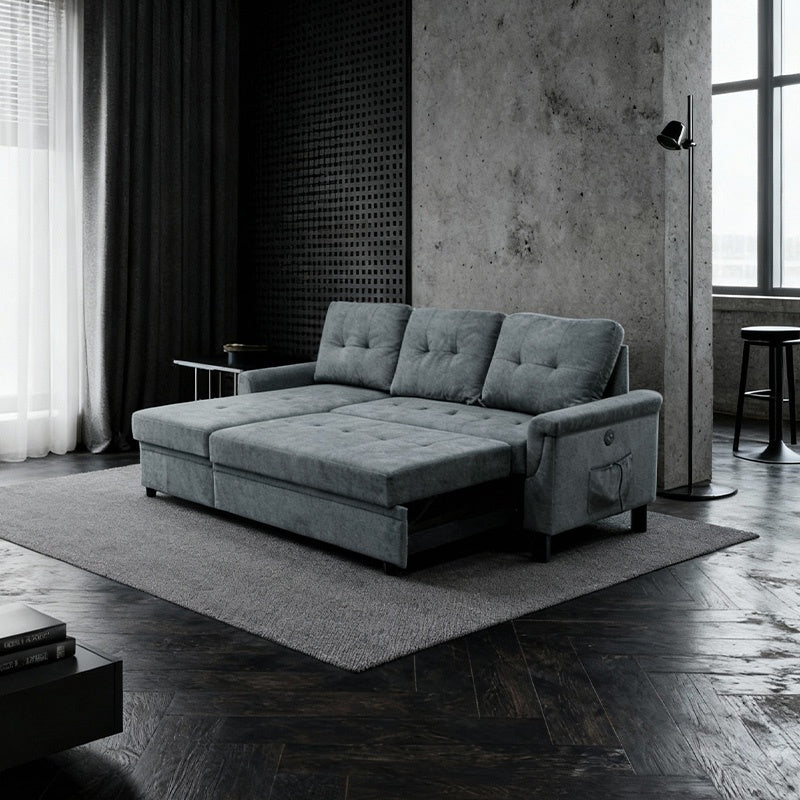 ソファーベッド・収納付き・カウチソファー・3人掛け・布製・グレー・北欧風・リビング・寝室・大きい・usb・おしゃれ・7日内出荷