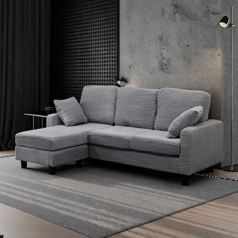 ソファ・カウチソファ・3人掛け・幅約180cm・北欧・おしゃれ・布製・オットマン・スツール付き・L字・グレー クッション付き・おすすめ・コーデュロイ・7日内出荷