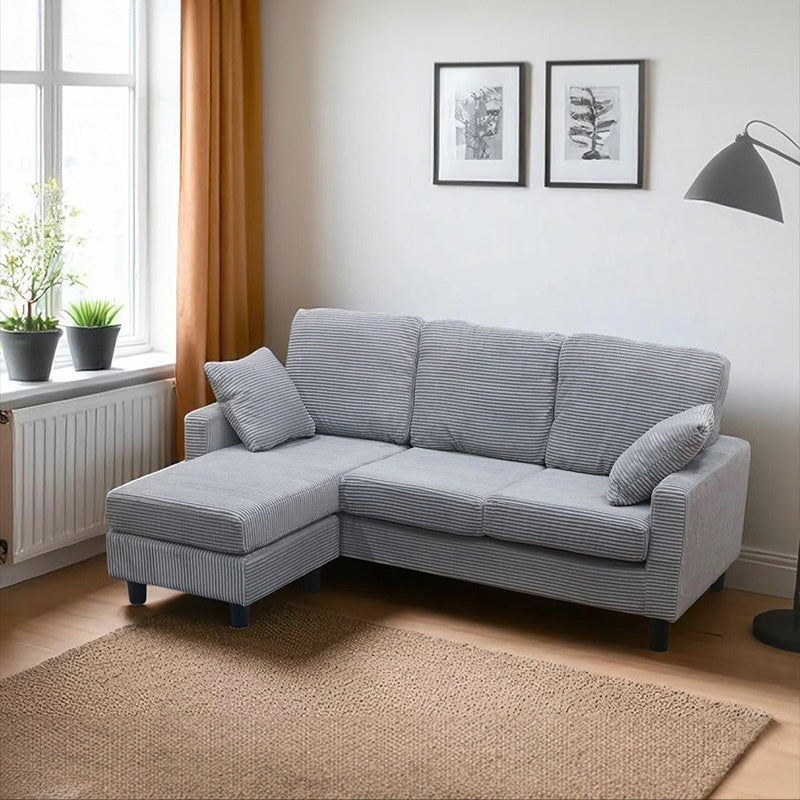ソファ・カウチソファ・3人掛け・幅約180cm・北欧・おしゃれ・布製・オットマン・スツール付き・L字・グレー クッション付き・おすすめ・コーデュロイ・7日内出荷