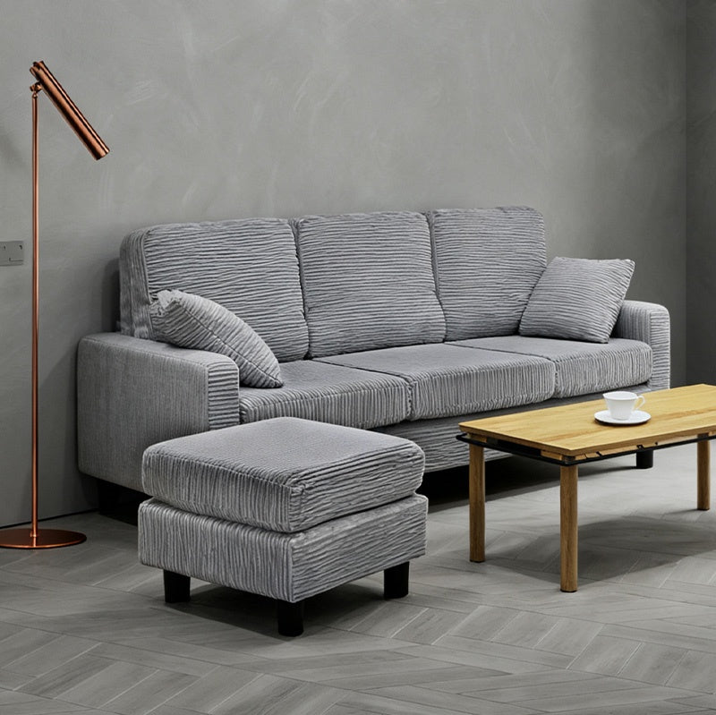 ソファ・カウチソファ・3人掛け・幅約180cm・北欧・おしゃれ・布製・オットマン・スツール付き・L字・グレー クッション付き・おすすめ・コーデュロイ・7日内出荷