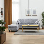 ソファ・カウチソファ・3人掛け・幅約180cm・北欧・おしゃれ・布製・オットマン・スツール付き・L字・グレー クッション付き・おすすめ・コーデュロイ・7日内出荷