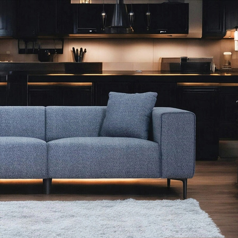 ソファ ソファー 幅196cm 3人掛け クッション付き 北欧 ファブリック 布 ブルーグレー 脚付き スチール