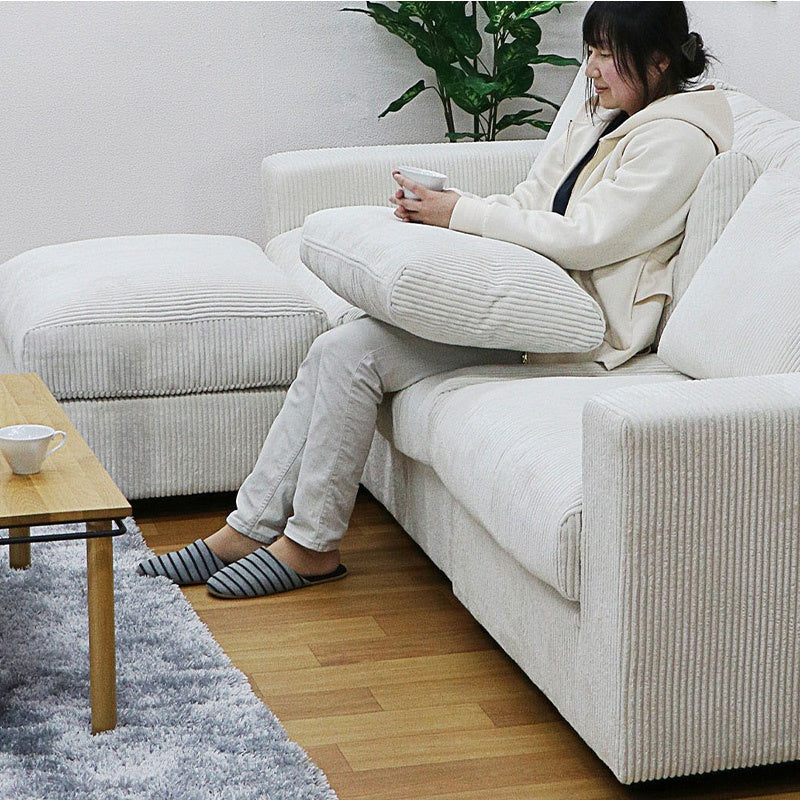 ソファ カウチソファー 大型 幅260cm 大きめ 北欧 おしゃれ ファブリック 布 3人掛け 4人掛け スツール付き シェーズロング l字ソファー クッション付き おすすめ アイボリー コーデュロイ