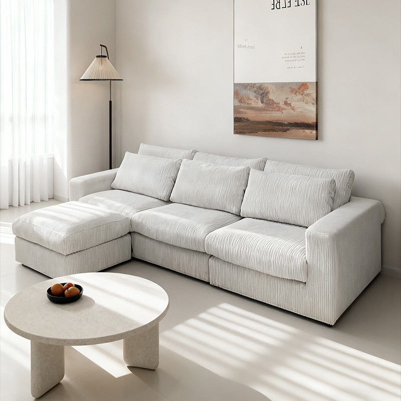 ソファ カウチソファー 大型 幅260cm 大きめ 北欧 おしゃれ ファブリック 布 3人掛け 4人掛け スツール付き シェーズロング l字ソファー クッション付き おすすめ アイボリー コーデュロイ
