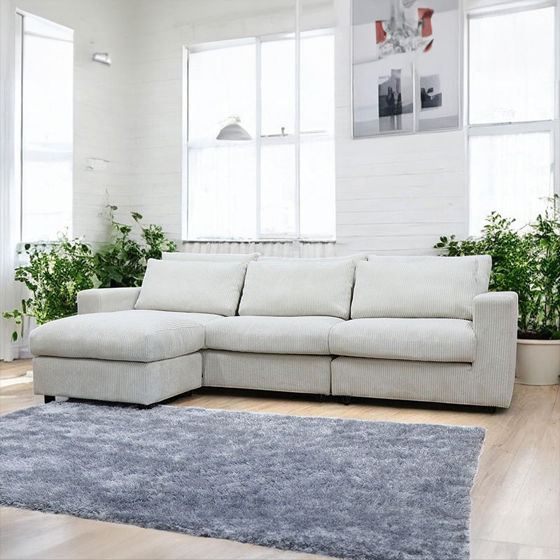 ソファ カウチソファー 大型 幅260cm 大きめ 北欧 おしゃれ ファブリック 布 3人掛け 4人掛け スツール付き シェーズロング l字ソファー クッション付き おすすめ アイボリー コーデュロイ