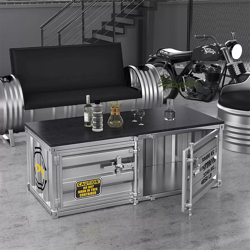 スチール製 収納ローボード ローテーブル インダストリアル コンテナ風 デザイン 収納キャビネット ロータイプ 多目的収納 オフィス イエロー シルバー 幅100cm／140cm おしゃれ