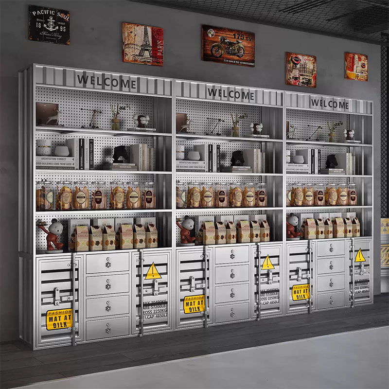 ディスプレイキャビネット スチール製 インダストリアルデザイン コンテナ風 ショーケース 展示棚 収納ラック 店舗用 フィギュア 酒棚 幅140cm 高さ210cm おしゃれ