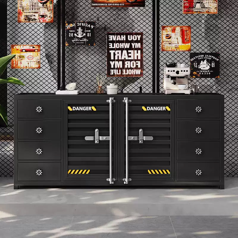 カウンターキャビネット スチール製 インダストリアルデザイン コンテナ風 収納キャビネット バーカウンター サイドボード カフェ 店舗用 幅80cm／120cm ブラック おしゃれ