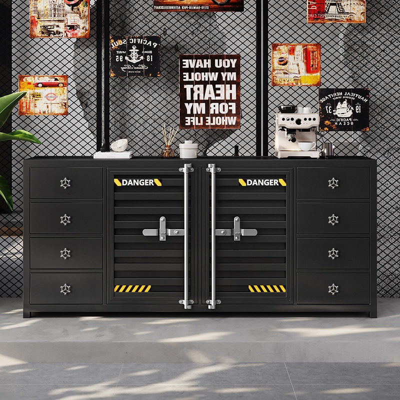 カウンターキャビネット スチール製 インダストリアルデザイン コンテナ風 収納キャビネット バーカウンター サイドボード カフェ 店舗用 幅80cm／120cm ブラック おしゃれ