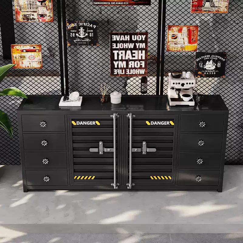 カウンターキャビネット スチール製 インダストリアルデザイン コンテナ風 収納キャビネット バーカウンター サイドボード カフェ 店舗用 幅80cm／120cm ブラック おしゃれ