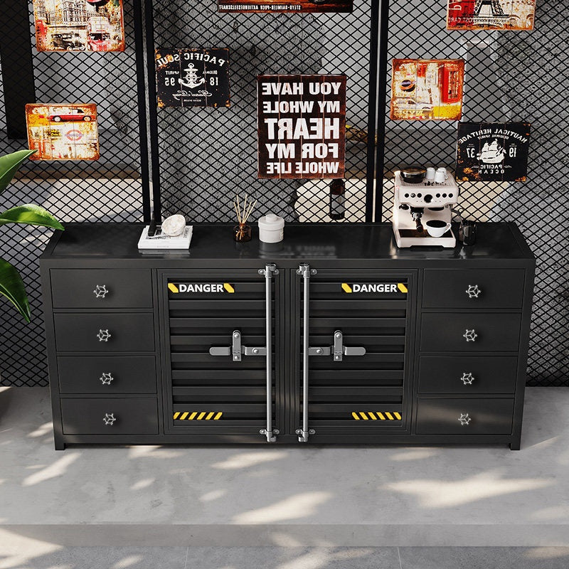 カウンターキャビネット スチール製 インダストリアルデザイン コンテナ風 収納キャビネット バーカウンター サイドボード カフェ 店舗用 幅80cm／120cm ブラック おしゃれ