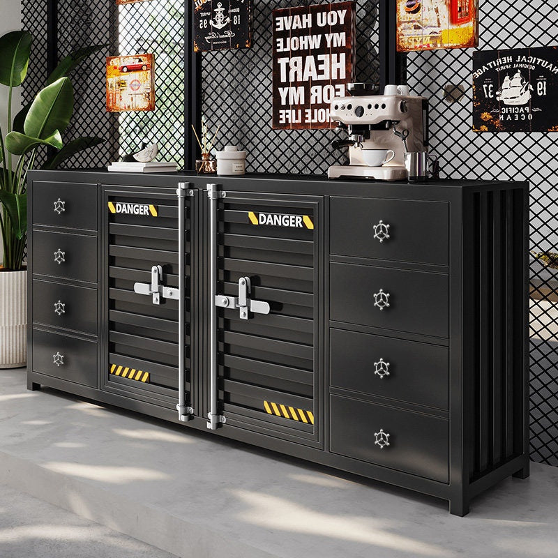 カウンターキャビネット スチール製 インダストリアルデザイン コンテナ風 収納キャビネット バーカウンター サイドボード カフェ 店舗用 幅80cm／120cm ブラック おしゃれ