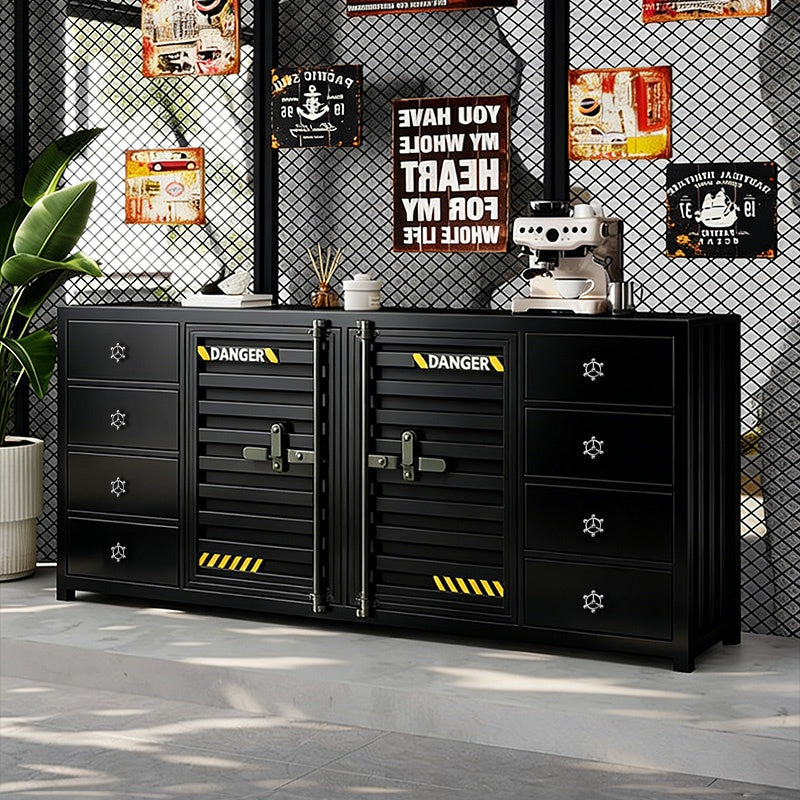 カウンターキャビネット スチール製 インダストリアルデザイン コンテナ風 収納キャビネット バーカウンター サイドボード カフェ 店舗用 幅80cm／120cm ブラック おしゃれ