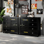 カウンターキャビネット スチール製 インダストリアルデザイン コンテナ風 収納キャビネット バーカウンター サイドボード カフェ 店舗用 幅80cm／120cm ブラック おしゃれ