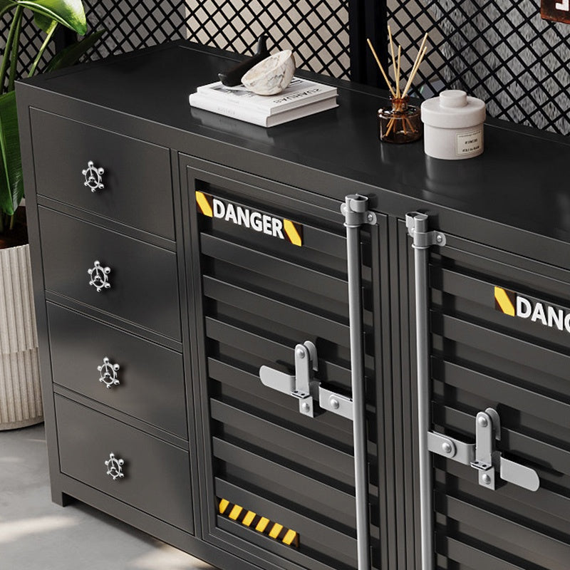 カウンターキャビネット スチール製 インダストリアルデザイン コンテナ風 収納キャビネット バーカウンター サイドボード カフェ 店舗用 幅80cm／120cm ブラック おしゃれ