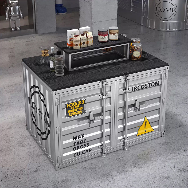 ディスプレイカウンター スチール製 インダストリアルデザイン コンテナ風 中島什器 展示キャビネット 店舗用 ショップ什器 サンプル展示 シルバー レッド 幅80cm／100cm おしゃれ