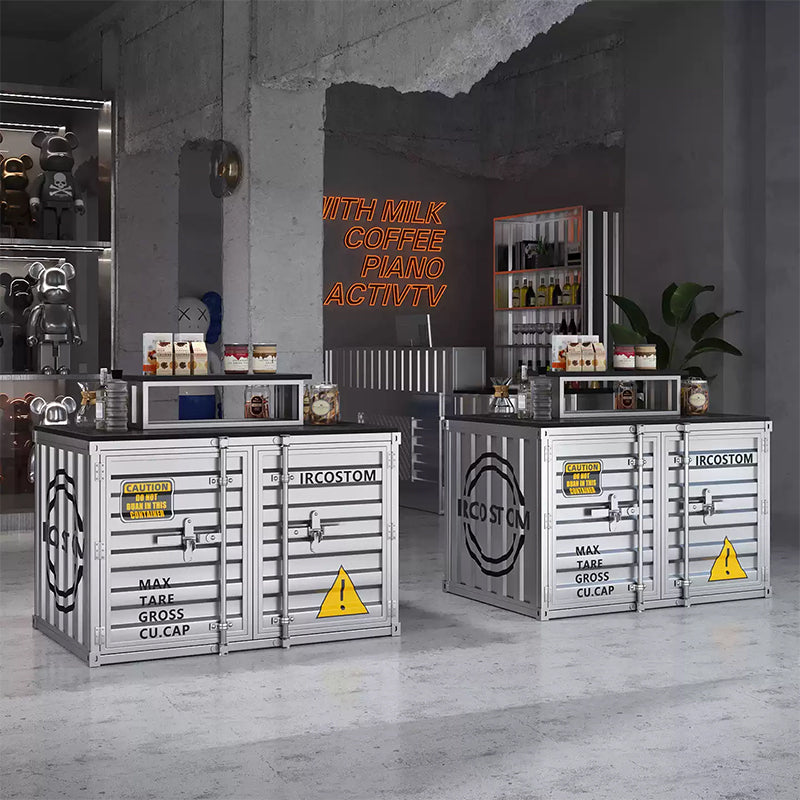 ディスプレイカウンター スチール製 インダストリアルデザイン コンテナ風 中島什器 展示キャビネット 店舗用 ショップ什器 サンプル展示 シルバー レッド 幅80cm／100cm おしゃれ
