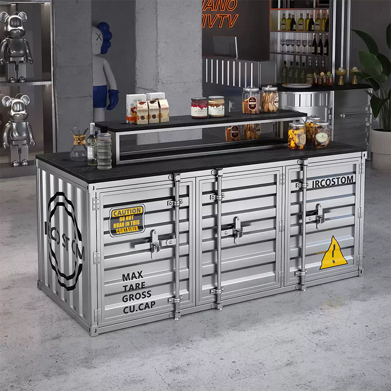 ディスプレイカウンター スチール製 インダストリアルデザイン コンテナ風 中島什器 展示キャビネット 店舗用 ショップ什器 サンプル展示 シルバー レッド 幅80cm／100cm おしゃれ