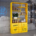 スチール製 ディスプレイラック インダストリアルデザイン オープンシェルフ 多段収納 フロアタイプ 見せる収納 玄関 リビング ショップ風 シルバー／イエロー 幅120cm