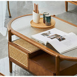 Casaconer | ローテーブル・ガラス・木製・ラタン・おしゃれ・北欧・韓国インテリア・リビング・収納・収納棚・110