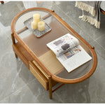 Casaconer | ローテーブル・ガラス・木製・ラタン・おしゃれ・北欧・韓国インテリア・リビング・収納・収納棚・110