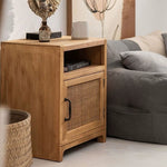 ナイトテーブル,サイドテーブル,ラタン,収納,リビング,寝室,ベッドルーム,ナチュラル,無垢材,空間整理