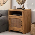 ナイトテーブル,サイドテーブル,ラタン,収納,リビング,寝室,ベッドルーム,ナチュラル,無垢材,胡桃色