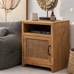 ナイトテーブル,サイドテーブル,ラタン,収納,リビング,寝室,ベッドルーム,ナチュラル,無垢材,ディテール