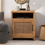ナイトテーブル,サイドテーブル,ラタン,収納,リビング,寝室,ベッドルーム,ナチュラル,無垢材,角丸のデザイン