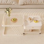 セラミック天板 ローテーブル 幅60+幅50 スチール製 リビングテーブル かわいい 小型 白 ホワイト ベージュ モダン デザイン おしゃれ センターテーブル コーヒーテーブル サイドテーブル ローテーブル 座卓 収納付 引き出し付き