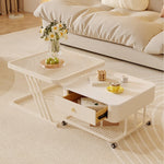 セラミック天板 ローテーブル 幅60+幅50 スチール製 リビングテーブル かわいい 小型 白 ホワイト ベージュ モダン デザイン おしゃれ センターテーブル コーヒーテーブル サイドテーブル ローテーブル 座卓 収納付 引き出し付き