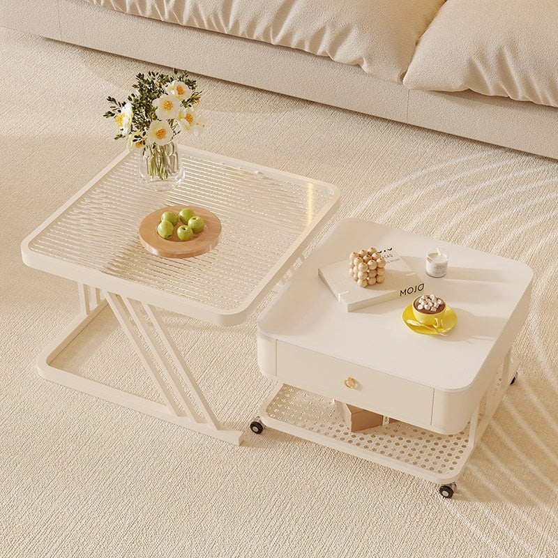 セラミック天板 ローテーブル 幅60+幅50 スチール製 リビングテーブル かわいい 小型 白 ホワイト ベージュ モダン デザイン おしゃれ センターテーブル コーヒーテーブル サイドテーブル ローテーブル 座卓 収納付 引き出し付き