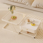 セラミック天板 ローテーブル 幅60+幅50 スチール製 リビングテーブル かわいい 小型 白 ホワイト ベージュ モダン デザイン おしゃれ センターテーブル コーヒーテーブル サイドテーブル ローテーブル 座卓 収納付 引き出し付き