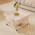 セラミック天板 ローテーブル 幅60+幅50 スチール製 リビングテーブル かわいい 小型 白 ホワイト ベージュ モダン デザイン おしゃれ センターテーブル コーヒーテーブル サイドテーブル ローテーブル 座卓 収納付 引き出し付き