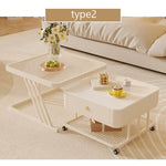 セラミック天板 ローテーブル 幅60+幅50 スチール製 リビングテーブル かわいい 小型 白 ホワイト ベージュ モダン デザイン おしゃれ センターテーブル コーヒーテーブル サイドテーブル ローテーブル 座卓 収納付 引き出し付き