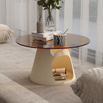 スチール製 ローテーブル 幅60cm 丸型 猫用スペース付き 可愛い 収納テーブル ガラス天板 小型 リビングテーブル カフェテーブル クリエイティブデザイン インテリア 個性 小?型向け