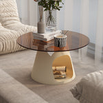 スチール製 ローテーブル 幅60cm 丸型 猫用スペース付き 可愛い 収納テーブル ガラス天板 小型 リビングテーブル カフェテーブル クリエイティブデザイン インテリア 個性 小?型向け