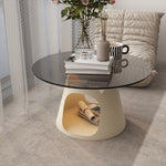 スチール製 ローテーブル 幅60cm 丸型 猫用スペース付き 可愛い 収納テーブル ガラス天板 小型 リビングテーブル カフェテーブル クリエイティブデザイン インテリア 個性 小?型向け