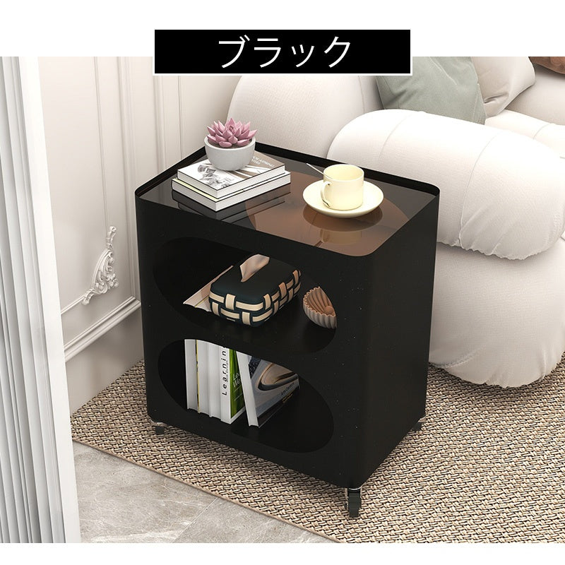 スチール サイドテーブル ローテーブル 可移動ワゴン 収納ラック ソファ横テーブル ミニテーブル 置物ラック 小型ワゴン 白 ホワイト 黒 ブラック おしゃれ 高級感 省スペース