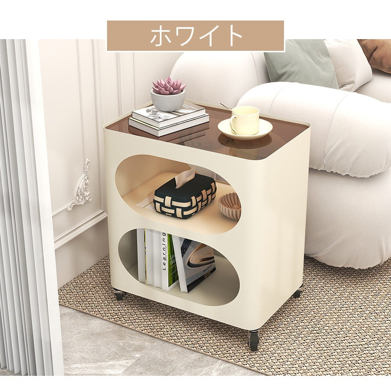 スチール サイドテーブル ローテーブル 可移動ワゴン 収納ラック ソファ横テーブル ミニテーブル 置物ラック 小型ワゴン 白 ホワイト 黒 ブラック おしゃれ 高級感 省スペース