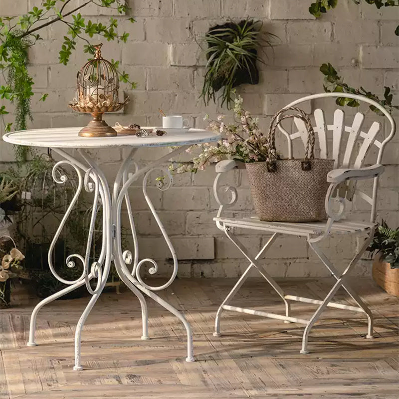 ガーデンテーブル フレンチレトロ 丸テーブル スチール製 小円卓 アンティーク調 カフェテーブル 屋外対応 庭 ガーデン テラス バルコニー ベランダ アフタヌーンティー おしゃれ