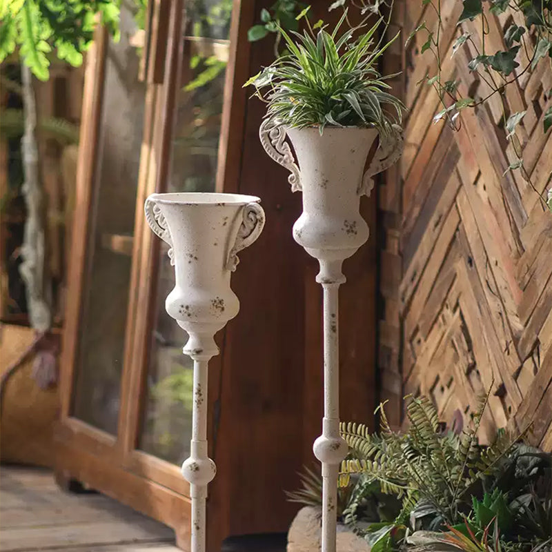 フラワーベース アンティーク調 フレンチレトロ ハイタイプ 床置き 花器 オブジェ ディスプレイ用 装飾 インテリア ホワイト リビング 玄関 バルコニー 高さ67cm／80cm