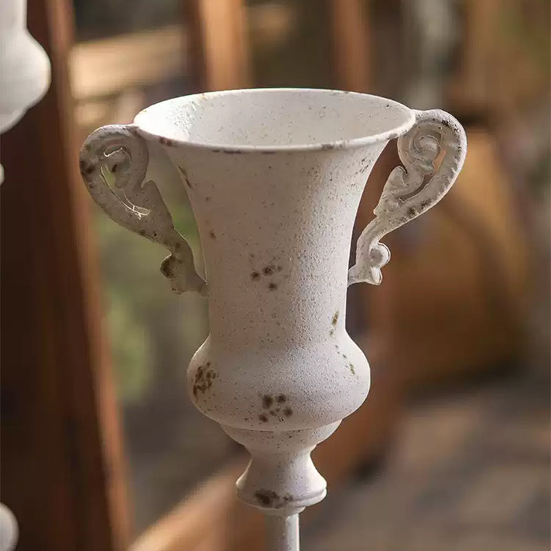 フラワーベース アンティーク調 フレンチレトロ ハイタイプ 床置き 花器 オブジェ ディスプレイ用 装飾 インテリア ホワイト リビング 玄関 バルコニー 高さ67cm／80cm