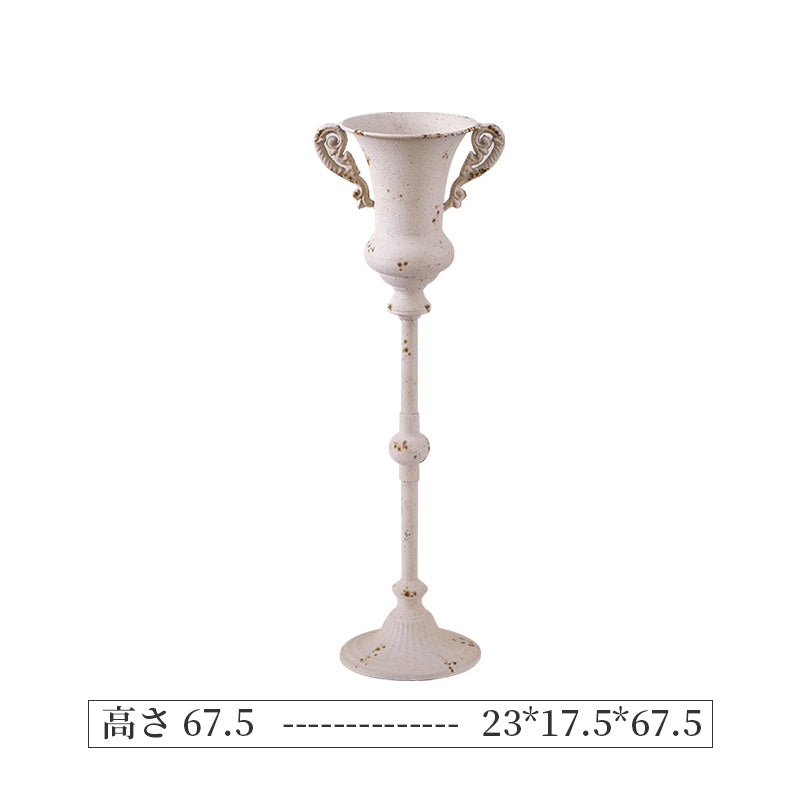 フラワーベース アンティーク調 フレンチレトロ ハイタイプ 床置き 花器 オブジェ ディスプレイ用 装飾 インテリア ホワイト リビング 玄関 バルコニー 高さ67cm／80cm