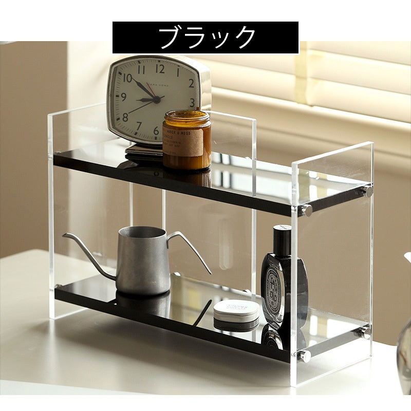 アクリル製 香水ラック 幅40cm 卓上2段収納 化粧品ラック ドレッサー整理 置物棚 透明デザイン 小物収納 おしゃれ シンプル 省スペース インテリアラック