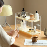 アクリル製 香水ラック 幅40cm 卓上2段収納 化粧品ラック ドレッサー整理 置物棚 透明デザイン 小物収納 おしゃれ シンプル 省スペース インテリアラック