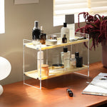 アクリル製 香水ラック 幅40cm 卓上2段収納 化粧品ラック ドレッサー整理 置物棚 透明デザイン 小物収納 おしゃれ シンプル 省スペース インテリアラック