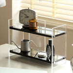 アクリル製 香水ラック 幅40cm 卓上2段収納 化粧品ラック ドレッサー整理 置物棚 透明デザイン 小物収納 おしゃれ シンプル 省スペース インテリアラック